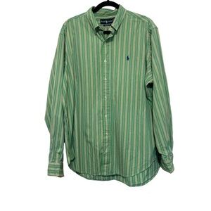 Ralph Lauren Green & Yellow Striped Button Down Dress Shirt